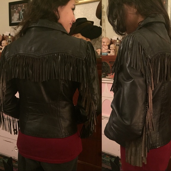 🖤 Raddest fitted FRINGE Black Leather Jacket! 🖤 - Picture 7 of 7